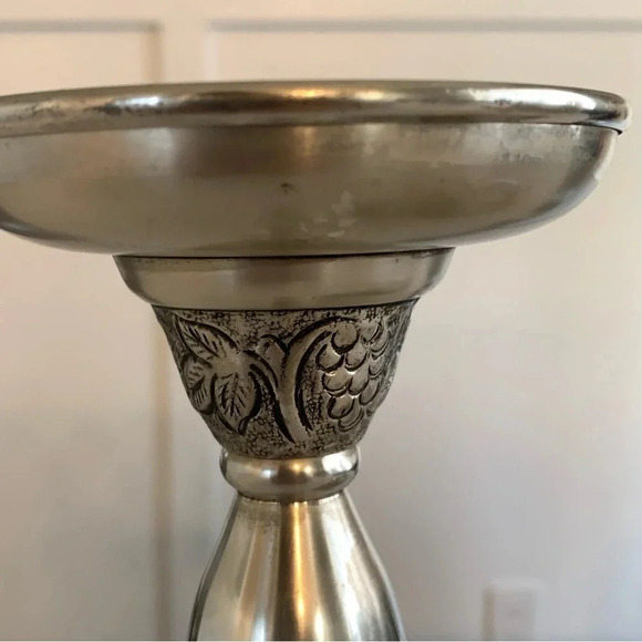 Pottery Barn Pewter Silver Candle Holders Pewter Glass Candle Cage Grape Vines - Picture 2 of 16